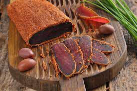 Бастурма ( тонко нарезанное вяленое говяжье мясо )